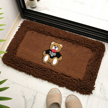 竹珺 浴室防滑垫卫生间吸水地垫厕所门口进门门垫洗手间脚垫垫子 雪尼尔小熊-咖啡色 40*60cm