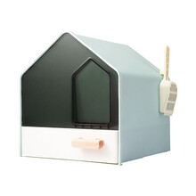 疯狂小狗 美人喵猫砂盆全封闭式大号猫厕所防外溅抽屉式猫沙盆猫咪厕所用品 蓝色