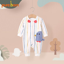 pureborn博睿恩 新品宝宝爬服婴幼儿纯棉卡通连体衣多色外出衣服 竖条 59cm
