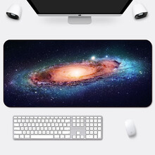RS 游戏超大鼠标垫定制电竞卡通桌垫大号可爱动漫男女生加厚键盘垫订制 银河系 90x40cm普厚2mm