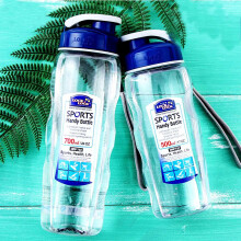 乐扣乐扣 夏季塑料水杯 便携密封学生男女运动水壶 透明色杯子 两种容量可选 (700ml+500ml)组合