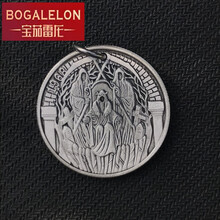 宝茄雷龙 权利的游戏千面之神“凡人皆有一死”硬币复古艺术朋克吊坠项链欧创意礼物七夕情人节礼物 古银打孔+环