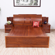 DFJXW F红木家具缅甸花梨（学名：大果紫檀）床 实木 高低床双人床婚床主卧床原木 含床头柜 1.8米