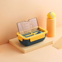 特百惠同款小学生分隔型便当盒日式微波炉分格餐盒上班族便携带餐具 典雅蓝(赠餐具)