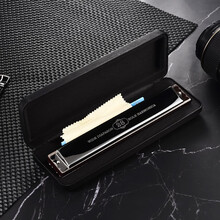 【顺丰发货】德国进口音簧口琴28孔复音c调重音口琴高级成人专业演奏级儿童口琴天鹅乐器免费刻字 黑色复音c调演奏级+全套礼包免费刻字