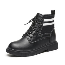 冬季靴子女学生可爱初中生马丁靴女生冬天穿的少女孩中大童棉鞋短加绒皮鞋15岁 黑色(单鞋) 35