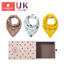 科巢（scoornest) 宝宝口水巾纯棉婴儿三角巾口水围兜360度防水围嘴三条装 爱心款