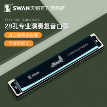 天鹅口琴初学者成人学生专业演奏级进口音簧重音复音高级儿童乐器 28孔蓝色复音C调