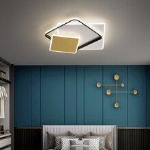 蓝阅 主卧室灯圆形简约现代北欧设计师轻奢极简led吸顶灯温馨浪漫房间灯具网红款 XL8078白黑金+方形55CM+36W 无极调光