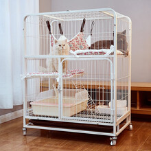 汤琪猫笼家用猫笼子猫别墅猫咪笼猫舍三层大号猫窝猫房子 白色760一米阁楼款带侧开门77*54*100cm 方管猫笼
