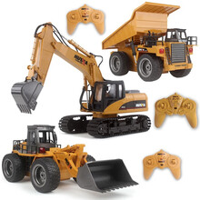 汇纳遥控合金工程车大号电动挖掘机装载车玩具套装挖土机推土机自卸车模型儿童男孩玩具 豪华三件套（550+540+520） 顶配（每车三电）
