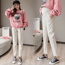 敏潮格伦孕妇裤子秋款秋季外穿打底长裤潮妈时尚秋装加厚萝卜裤毛呢裤 米色 M