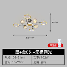 ARROW箭牌北欧客厅灯2021年新款轻奢满天星灯饰现代简约卧室吸顶灯具 黑+金8头 无极调光
