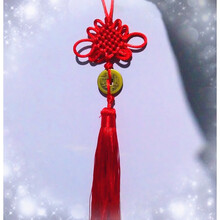 车用中国结挂件 小号符汽车内饰饰品挂饰车挂 出入平安 铜钱平安结红色