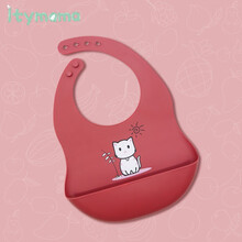 美国itymama婴儿宝宝围嘴防水硅胶围兜可调节吃饭围兜口水兜 栗色小猫