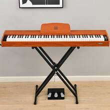 金色年代 88键重锤演奏电钢琴家用练习数码钢琴88008棕色+三踏++木头琴架 重锤键电钢棕色+三踏+X型琴架