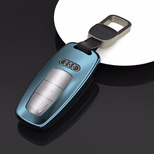 迪加伦 奥迪钥匙包19-21年新款A6L钥匙套 奥迪新A8LQ7 A7Q8钥匙套男女士高档金属保护壳 全包 魅力蓝+真皮扣