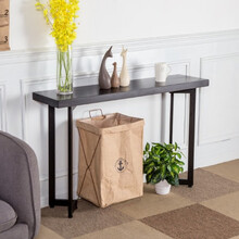 美式玄关桌北欧简约实木玄关台餐边桌铁艺条几案台中式供桌墙边长条窄桌 黑色100*30*75cm 组装