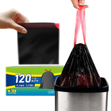 抽绳式垃圾袋家用厨房手提式加厚黑色穿绳自动收口大中小号彩色袋 穿绳垃圾袋小号40*45cm黑色120只