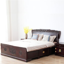雅木品红红木家具血檀（学名：染料紫檀）双人床 明清中式实木床 曲尺床主卧室带大抽屉床仿古高低床 200*180CM
