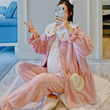 七采雏菊 【三件套哺乳】冬季月子服加厚法兰绒孕妇睡衣产后哺乳喂奶衣大码孕妇装怀孕衣服厚保暖 3065粉色法兰绒三件套 L码