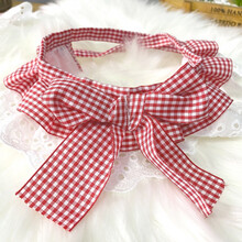优乐奇猫咪狗狗口水巾小清新公主风布偶蓝白英短泰迪柯基蕾丝边围脖饰品 红色(蝴蝶结) 格子蝴蝶结 XL-大型
