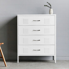 铁豹北欧简约四斗柜家用斗柜抽屉柜储物柜多层收纳柜高脚钢制办公矮柜抽屉式 白色