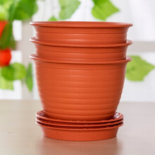 漫生活 花盆*3只装(约2L土/盆) 口径155mm圆形仿陶景盆 加厚种植盆 花卉绿植阳台庭院园艺塑料 含托盘砖红色