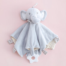 安抚巾婴儿可入口陪睡 可入口婴儿安抚巾婴幼儿3个月新生12个月宝宝豆豆毯毛绒啃咬睡眠 灰色大象 (牙胶 响纸 铃铛)
