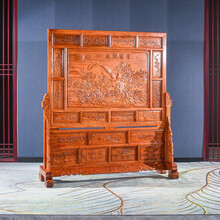 九鲤王府红木家具非洲花梨（学名：刺猬紫檀）全实木屏风隔断中式客厅落地屏风仿古办公室酒店雕花玄关O 屏风：长180*宽59*高198cm