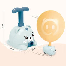 小粉猪空气动力气球车抖音同款科学实验打气筒男女孩宝宝吹气球惯性儿童打气玩具小汽车节日生日礼物 蓝熊款 标配版(1小车6气球)