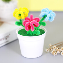 扭扭棒毛根花盆栽 儿童幼儿园创意手工DIY制作材料包节礼物 创意小盆栽(5#大丽花)
