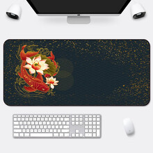 RS 中国风超大鼠标垫加厚来图定制键盘垫办公男女生国潮创意个性大号桌垫 莲下锦鲤生辉 90x40cm普厚3mm