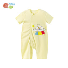 贝贝怡男女宝宝短袖分腿睡袋夏季透气薄款婴儿午睡防踢被实际通用 黄色 90