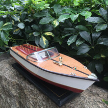 地中海风格 海洋礼品木制快艇 船模游艇 游艇模型 工艺船装饰品 C 50X16X16