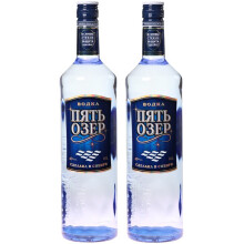 五湖洋酒俄罗斯原装进口RUSSIAN VODKA 五湖伏特加40度 1000mL*2瓶