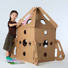 折纸恐龙儿童瓦楞纸房子涂鸦包创意手工制作DIY子色拼插玩具游戏屋 太空小屋