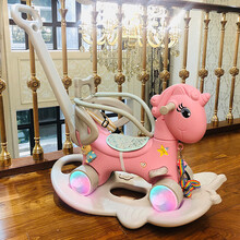木马 儿童摇马摇摇马婴儿宝宝玩具1-3周岁礼物 塑料两用加厚大号2 神马(粉色)带护栏+推杆+发光轮