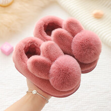 福郎特秋冬季儿童棉拖鞋女童卡通毛绒1-3岁2居家亲子包跟毛毛男宝宝棉鞋 酒红色(包跟) 26/27码(内长16CM 2-3周岁)