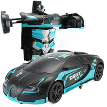 大号遥控车遥控汽车变形警车手势感应遥控车布加迪兰博基尼警车儿童玩具汽车男孩生日礼物节日礼物 【布加迪蓝色】大号38CM遥控+手势变形充电