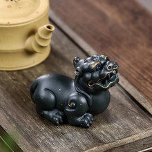 Touch Miss紫砂茶宠摆件貔貅24k描金貔貅茶道可养 墨绿泥24k描金--貔貅