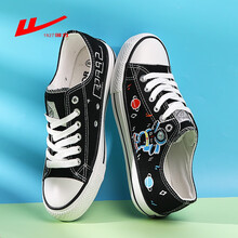 回力手绘帆布鞋女夏秋季经典韩版潮流女学生户外透气休闲鞋女板鞋INS的女鞋子女原宿风学生小白鞋 黑色 38