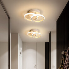 汉宫 过道灯led阳台吸顶灯现代简约门厅灯入户玄关走廊灯北欧创意衣帽间灯饰 白色双圆/25*17*9.5cm/暖光10W