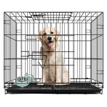 智汇 狗笼猫笼中小型犬狗笼子泰迪比熊哈士奇荷兰猪宠物笼可拆卸折叠带厕所兔笼子狗窝猫窝加密加粗狗笼鸡笼 黑色带天窗-70*50*60（适用25斤以内） 下单带托盘+脚垫+双碗