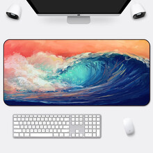 RS 游戏超大鼠标垫定制电竞卡通桌垫大号可爱动漫男女生加厚键盘垫订制 彩色海浪 90x40cm普厚2mm