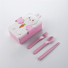 榄茵  可爱少女心分格饭盒学生午餐盒带餐具微波饭盒小麦秸秆分隔便当盒T 粉色兔子