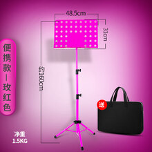 乐谱架家用琴谱架吉他古筝架子鼓提琴曲谱架便携式折叠升降歌谱台 【便携款】玫红色+包