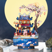 Rolife若来木质3d拼图醉花灯八音盒儿童积木拼装立体模型玩具diy手工音乐盒创意生日礼物 醉花灯（带灯款）