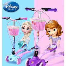 迪士尼儿童滑板车四轮蛙式剪刀车3-12岁6小孩双脚溜溜滑滑车女孩8生日礼物抖音网红同款 大号蛙式-【双刹可折叠】米奇(送风车+车筐)