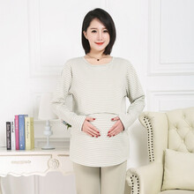 台英华大码孕妇秋衣秋裤套装哺乳上衣单件秋裤纯棉孕妇睡衣套头月子服 灰绿色套装 2XL适合120-160斤